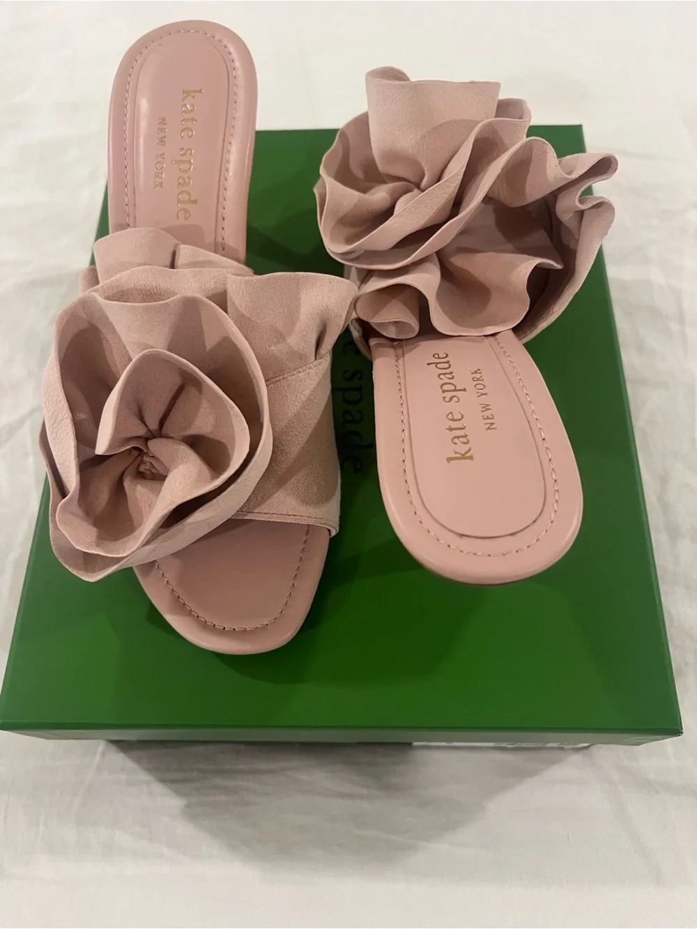 kate spade Powder Pink Ruffle Kitten Heel Mules - Picture 7 of 10